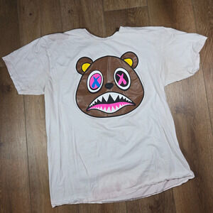 BAWS Crazy Bear Graphic T Shirt Mens L White Streetwear Short Sleeve Logo Tee
